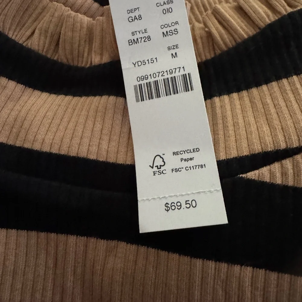 NWT J. Crew Black and Tan Striped Long Sleeve Top - Picture 4 of 4